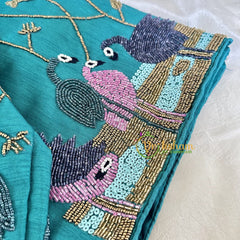 Premium Hand Embroidered Readymade Blouse-Green-VS624