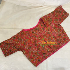 Red Orange Brown Kalamkari Printed Readymade Cotton Blouse  -VS1872
