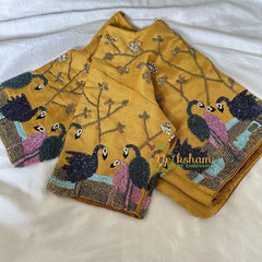 Premium Hand Embroidered Readymade Blouse-Light Mustard-VS621