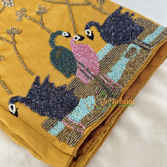 Premium Hand Embroidered Readymade Blouse-Light Mustard-VS621