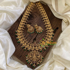 Premium Antique Temple Haram - Lakshmi Pendant Haram -Green Bead-G10451