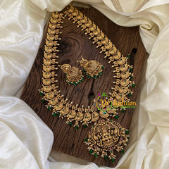 Premium Antique Temple Haram - Lakshmi Pendant Haram -Green Bead-G10451