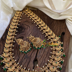 Premium Antique Temple Haram - Lakshmi Pendant Haram -Green Bead-G10451