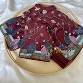 Premium Hand Embroidered Readymade Blouse-Maroon-VS620