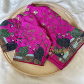 Premium Hand Embroidered Readymade Blouse-Hot Pink-VS630