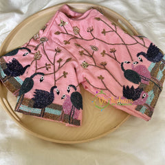 Premium Hand Embroidered Readymade Blouse-Peach-VS626