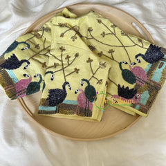 Premium Hand Embroidered Readymade Blouse-Light Yellow-VS627