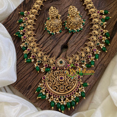 Premium Gold Look Alike Haram with Pendant-Green Bead -G10454