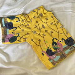 Premium Hand Embroidered Readymade Blouse-Sunflower Yellow-VS629