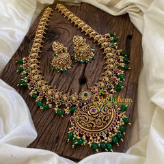 Premium Gold Look Alike Haram with Pendant-Green Bead -G10454