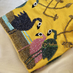 Premium Hand Embroidered Readymade Blouse-Sunflower Yellow-VS629