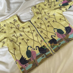 Premium Hand Embroidered Readymade Blouse-Light Yellow-VS627