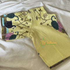 Premium Hand Embroidered Readymade Blouse-Light Yellow-VS627