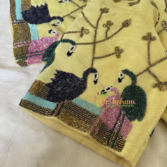 Premium Hand Embroidered Readymade Blouse-Light Yellow-VS627