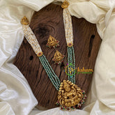 White and Pastel Green Bead Lakshmi Pendant Haram with Mogappu -G10456