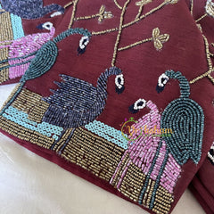 Premium Hand Embroidered Readymade Blouse-Maroon-VS620