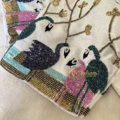 Premium Hand Embroidered Readymade Blouse-White-VS625