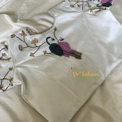 Premium Hand Embroidered Readymade Blouse-White-VS625