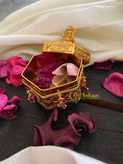 Gold Look Alike Lakshmi Kumkum Box-Hexagon Red Bead-G3474