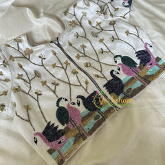 Premium Hand Embroidered Readymade Blouse-White-VS625