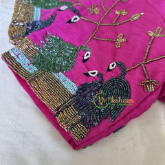 Premium Hand Embroidered Readymade Blouse-Hot Pink-VS630