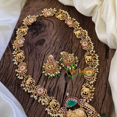 Elephant Pendant Antique AD Stone Long Neckpiece-Green Bead with Pearl-G10496