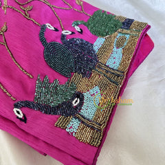 Premium Hand Embroidered Readymade Blouse-Hot Pink-VS630