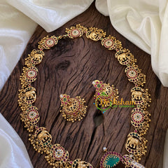 Elephant Pendant Antique AD Stone Long Neckpiece-Gold Bead-G10497