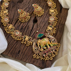 Elephant Pendant Antique AD Stone Long Neckpiece-Gold Bead-G10497