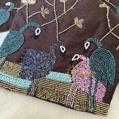 Premium Hand Embroidered Readymade Blouse-Brown-VS617