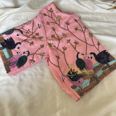 Premium Hand Embroidered Readymade Blouse-Peach-VS626