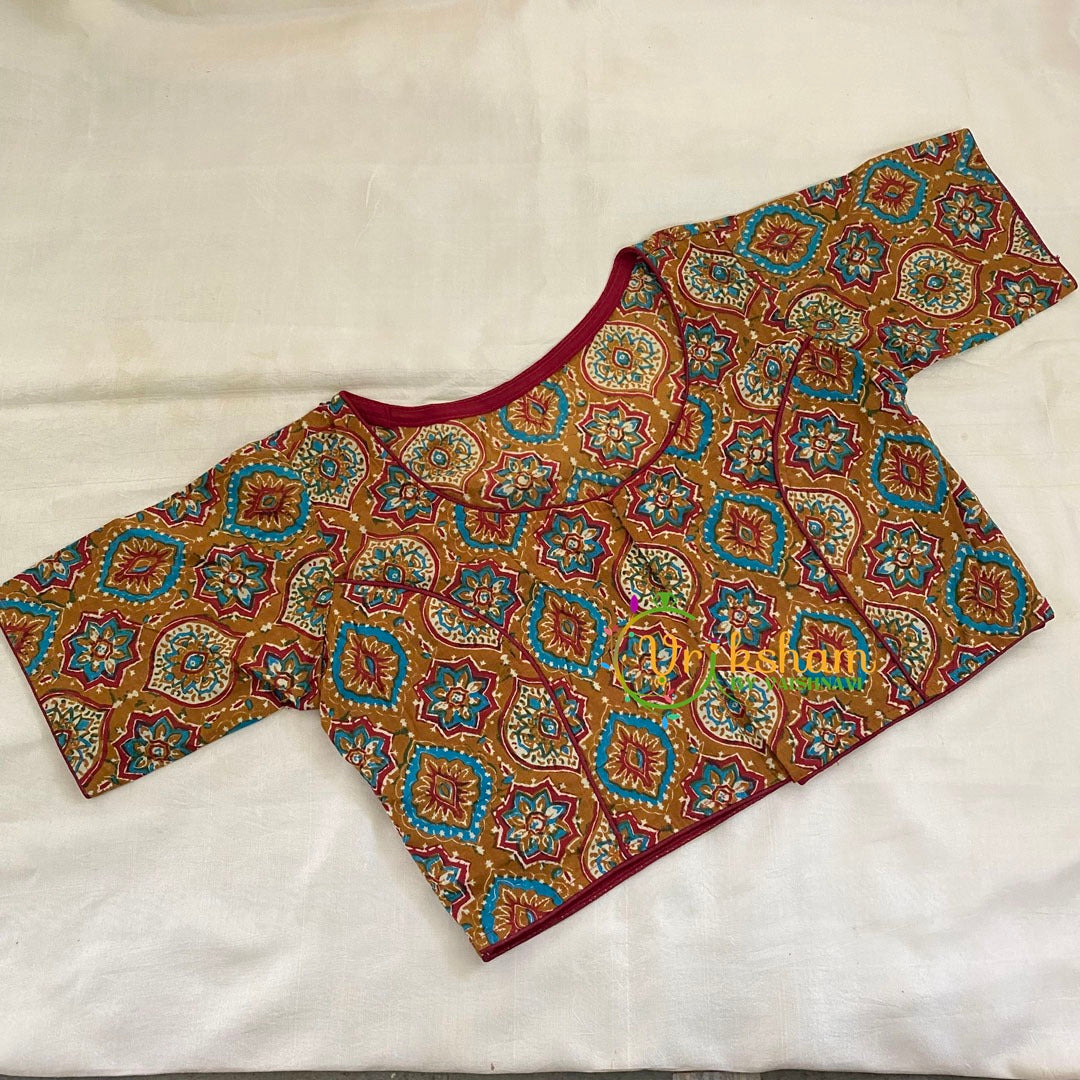 Brown Printed Readymade Cotton Blouse -VS1884