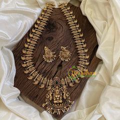 Premium Antique Temple Haram - Lakshmi Maanga Haram -Rice pearl-G10460
