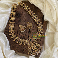 Premium Antique Temple Haram - Lakshmi Maanga Haram -Rice pearl-G10460