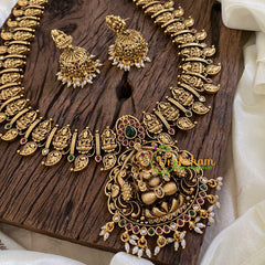 Premium Antique Temple Haram - Lakshmi Maanga Haram -Rice pearl-G10460