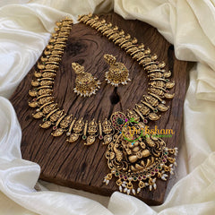 Premium Antique Temple Haram - Lakshmi Maanga Haram -Rice pearl-G10460