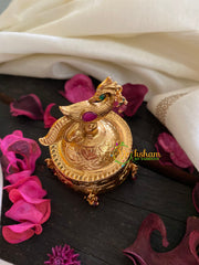 Gold Look Alike Peacock Kumkum Box-Red Green-G3477