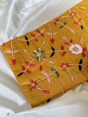 Premium Hand Embroidered Readymade Blouse-Mustard Yellow-VS615