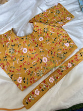 Premium Hand Embroidered Readymade Blouse-Mustard Yellow-VS615