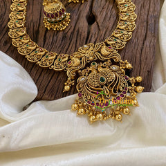 Antique Gold Look Alike AD Stone Long Neckpiece-Gold Bead-G10498