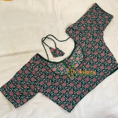 Green Red Printed Readymade Cotton Blouse -VS1886