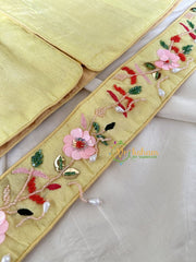 Premium Hand Embroidered Readymade Blouse-Light Yellow-VS606