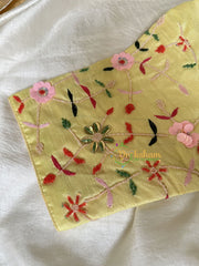 Premium Hand Embroidered Readymade Blouse-Light Yellow-VS606