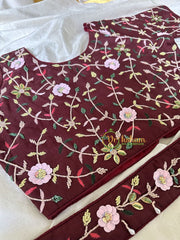 Premium Hand Embroidered Readymade Blouse-Maroon-VS608