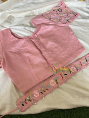Premium Hand Embroidered Readymade Blouse-Baby Pink-VS614