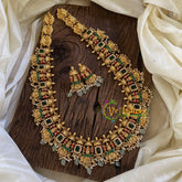 Premium Antique Temple Haram - Lakshmi Haram -Pastel Green Bead-G10465