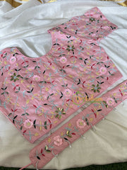Premium Hand Embroidered Readymade Blouse-Baby Pink-VS614