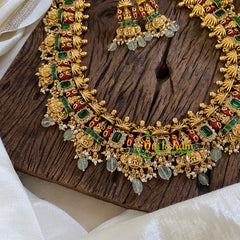 Premium Antique Temple Haram - Lakshmi Haram -Pastel Green Bead-G10465