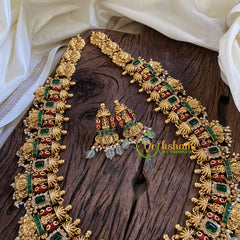 Premium Antique Temple Haram - Lakshmi Haram -Pastel Green Bead-G10465