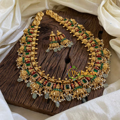 Premium Antique Temple Haram - Lakshmi Haram -Pastel Green Bead-G10465